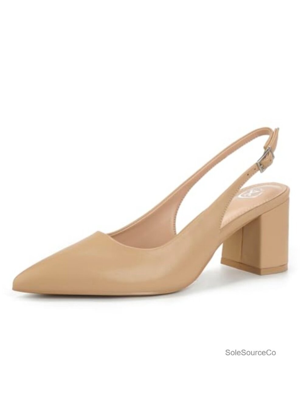 Faux Leather Slingback Block Heels Pointed Toe Chunky Pumps for Women